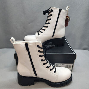 Mia Marlee White Leather Women's Combat boots in size 7.5 Medium -‎ New in Box